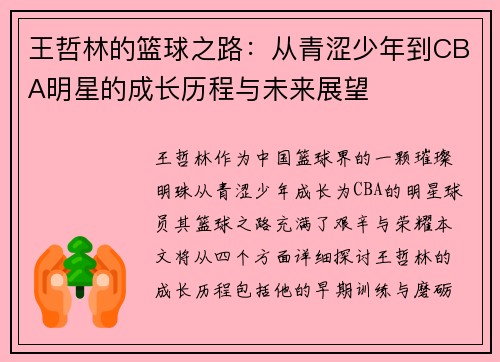王哲林的篮球之路：从青涩少年到CBA明星的成长历程与未来展望