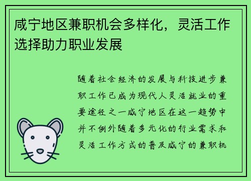 咸宁地区兼职机会多样化，灵活工作选择助力职业发展