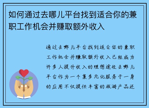 如何通过去哪儿平台找到适合你的兼职工作机会并赚取额外收入
