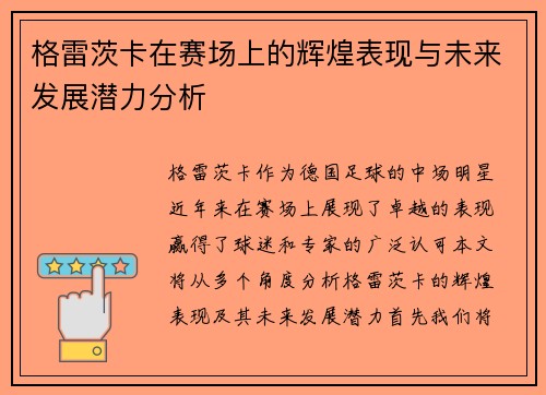 格雷茨卡在赛场上的辉煌表现与未来发展潜力分析